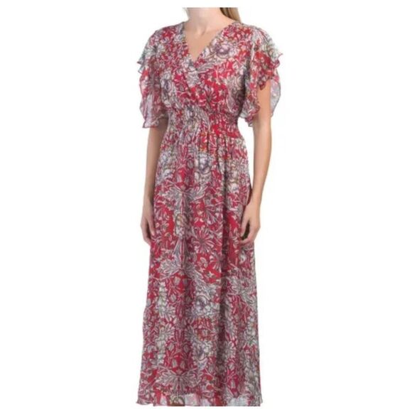 Le Ragazze made in Italy red floral print maxi dress L - Picture 9 of 9